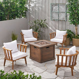 Outdoor Acacia Wood 4 Seater Club Chairs and Fire Pit Set - NH136903