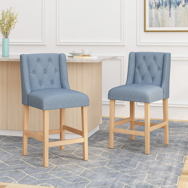 Button Tufted Fabric Wingback Counterstool (Set of 2) - NH792113