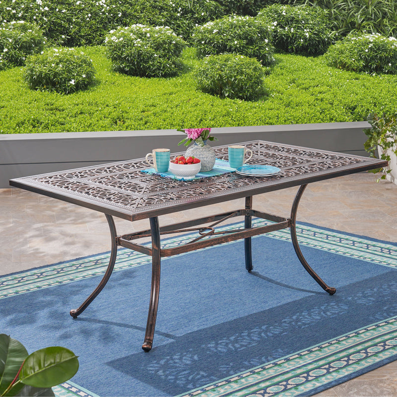 Outdoor Rectangular Cast Aluminum Dining Table, Shiny Copper - NH272603