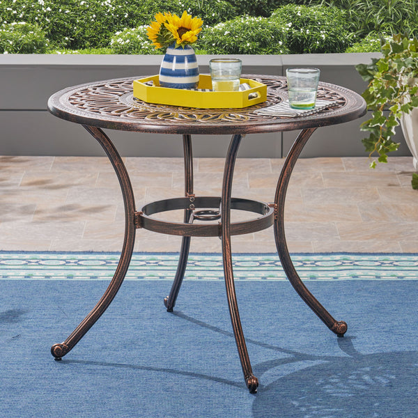 Outdoor Round Cast Aluminum Dining Table, Shiny Copper - NH372603