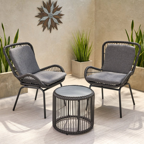 Outdoor Wicker Chat Set with Cushions - NH774013