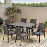 Outdoor Contemporary 6 Seater Wicker Dining Set - NH570113