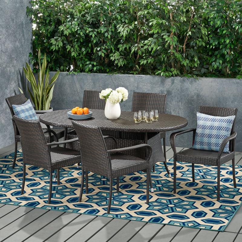 Outdoor Contemporary 6 Seater Wicker Dining Set - NH970113