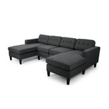 Contemporary Fabric Chaise Sectional with Button Accents - NH113803