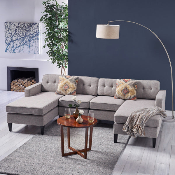Contemporary Fabric Chaise Sectional with Button Accents - NH113803