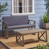 Outdoor Acacia Wood Loveseat with Coffee Table Set with Cushions - NH656703