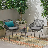 Outdoor Faux Wicker 2 Seater Chat Set with Tempered Glass Table - NH456903