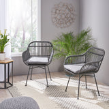 Indoor Woven Faux Rattan Chairs with Cushions (Set of 2) - NH382903