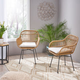 Indoor Woven Faux Rattan Chairs with Cushions (Set of 2) - NH382903