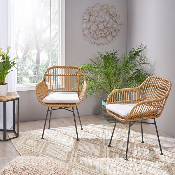 Indoor Woven Faux Rattan Chairs with Cushions (Set of 2) - NH382903 ...