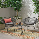 Outdoor Faux Wicker 2 Seater Chat Set with Tempered Glass Table - NH656903
