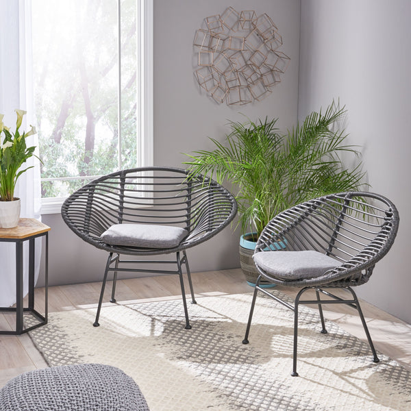 Indoor Woven Faux Rattan Chairs with Cushions (Set of 2) - NH682903