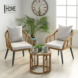 Indoor Modern Boho Wicker Chat Set with Side Table - NH254013
