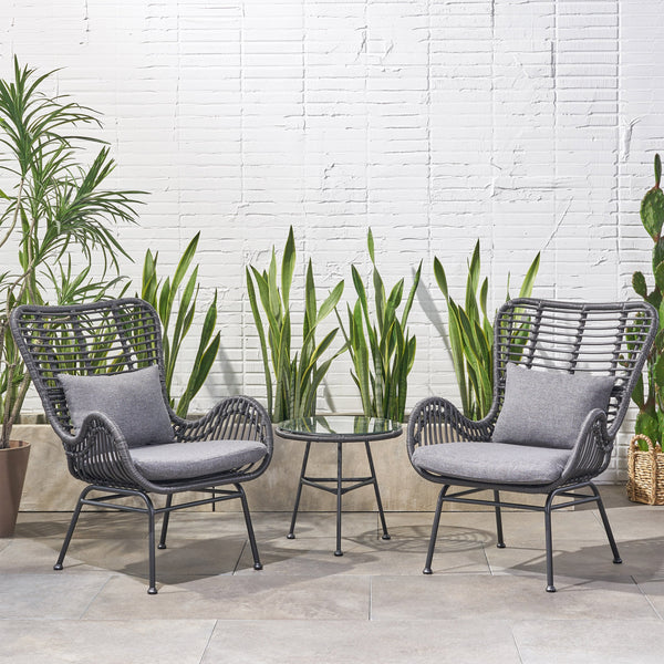 Outdoor 3 Piece Wicker Chat Set with Cushions - NH980013