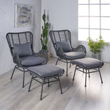 Indoor Modern Boho Wicker Accent Chair & Ottoman Set (Set of 2) - NH454013