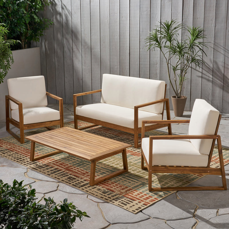 Outdoor Acacia Wood 4 Seater Chat Set with Coffee Table - NH863013