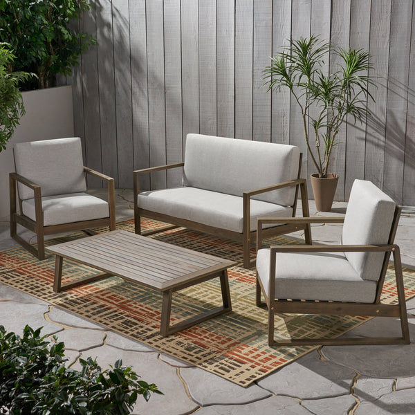 Outdoor Acacia Wood 4 Seater Chat Set with Coffee Table - NH863013