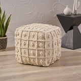 Boho Wool and Cotton Ottoman Pouf - NH903903