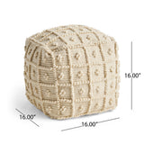 Boho Wool and Cotton Ottoman Pouf - NH903903