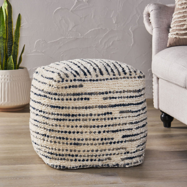 Handcrafted Boho Fabric Cube Pouf - NH938313