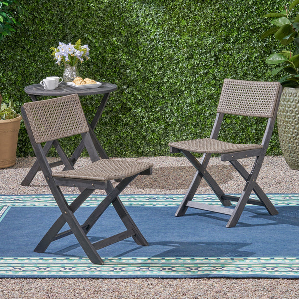 Outdoor Acacia Wood Foldable Bistro Chairs with Wicker Seating (Set of 2) - NH910903