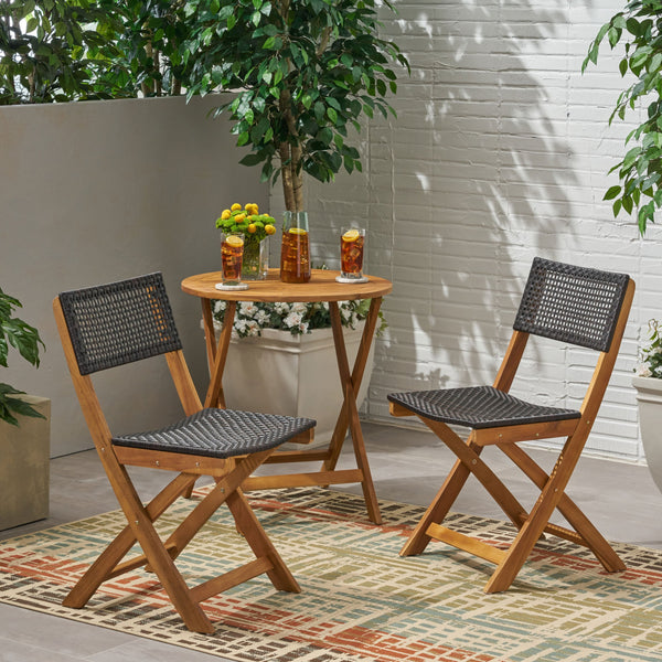 Outdoor Acacia Wood Foldable Bistro Chairs with Wicker Seating (Set of 2) - NH910903