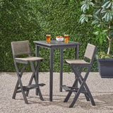 Outdoor 26" Square 3 Piece Wood and Wicker Bar Height Set - NH843903