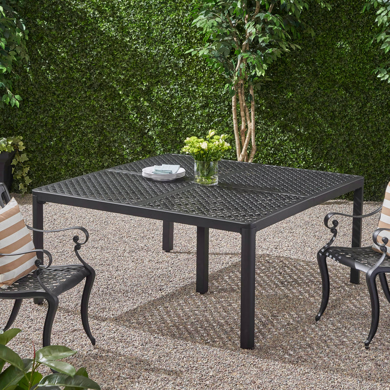 Modern Aluminum Dining Table with Woven Accents - NH348803