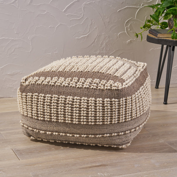 Boho Wool and Cotton Ottoman Pouf - NH833903