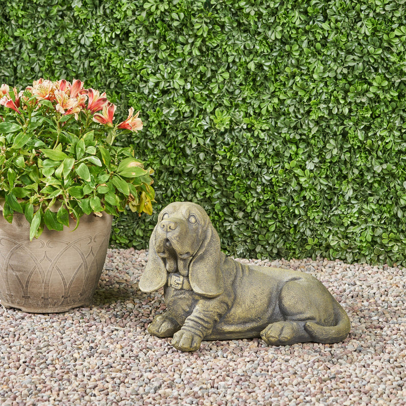 Outdoor Basset Hound Dog Garden Ornament, Antique Green Finish - NH752903