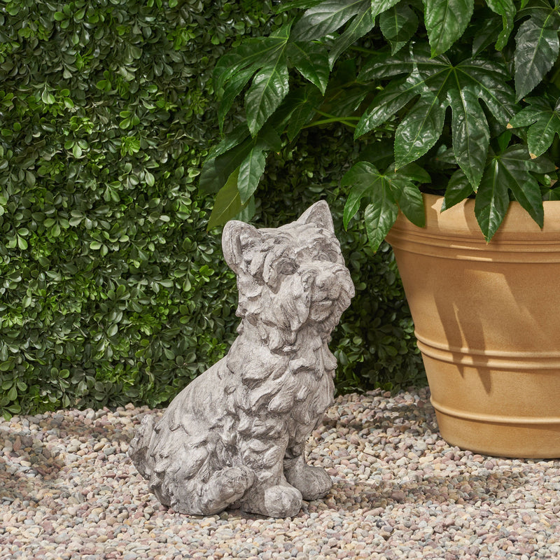 Outdoor Terrier Dog Garden Statue, Antique Gray Finish - NH552903