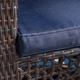 Patio Swivel Chair, Wicker with Outdoor Cushions, Multi-Brown, Navy Blue - NH231703