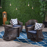 Patio Swivel Chair, Wicker with Outdoor Cushions, Multi-Brown, Navy Blue - NH231703
