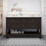 60" Wood Double Sink Bathroom Vanity with Marble Counter Top with Carrara White Marble - NH988703