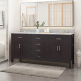 72" Wood Double Sink Bathroom Vanity with Marble Counter Top with Carrara White Marble - NH019703