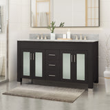 60" Wood Double Sink Bathroom Vanity with Marble Counter Top with Carrara White Marble - NH619703