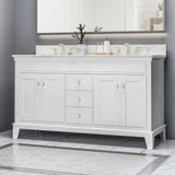 60" Wood Double Sink Bathroom Vanity with Marble Counter Top with Carrara White Marble - NH898703