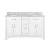 60" Wood Double Sink Bathroom Vanity with Marble Counter Top with Carrara White Marble - NH709703