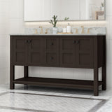 60" Wood Double Sink Bathroom Vanity with Marble Counter Top with Carrara White Marble - NH529703