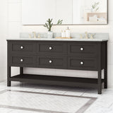 72" Wood Double Sink Bathroom Vanity with Marble Counter Top with Carrara White Marble - NH298703