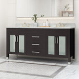 72" Wood Double Sink Bathroom Vanity with Marble Counter Top with Carrara White Marble - NH919703