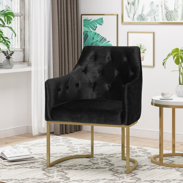 Modern Tufted Glam Accent Chair with Velvet Cushions and U-Shaped Base - NH859803
