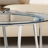 Modern Iron Coffee Table with Round Tempered Glass Top, Silver - NH692013