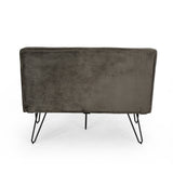 Minimalist Dining Bench Settee with Tufted Velvet Cushion and Iron Legs - NH928803