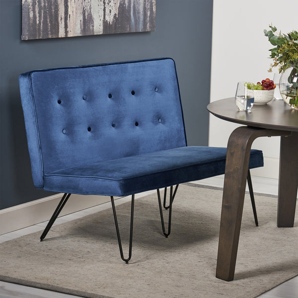 Minimalist Dining Bench Settee with Tufted Velvet Cushion and Iron Legs - NH928803