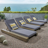 Outdoor Acacia Wood Chaise Lounge and Cushion Sets (Set of 4) - NH858903