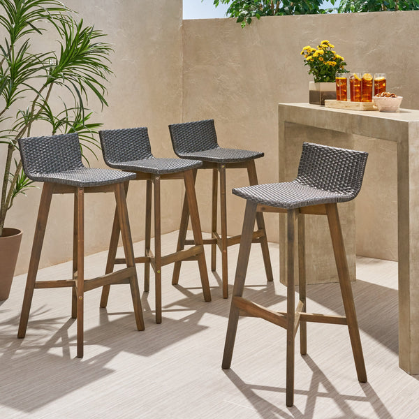 Outdoor Wood & Wicker Barstools (Set of 4) - NH360013