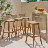 Outdoor Wood & Wicker Barstools (Set of 4) - NH360013