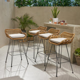 Outdoor Wicker Barstools with Cushions (Set of 4) - NH950013