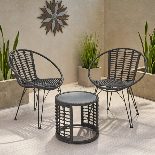 Outdoor Modern Boho 2 Seater Wicker Chat Set with Side Table - NH444013
